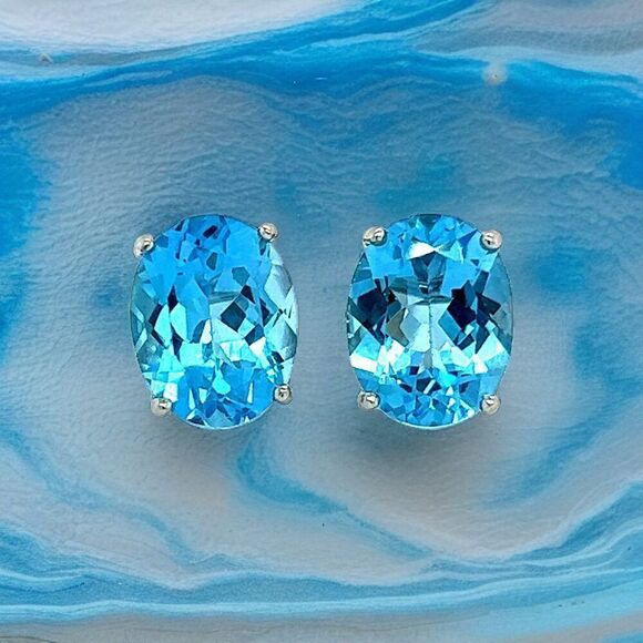 Natural Blue Topaz Stud Earrings 14k White Gold 5.79 TW Certified $599 307906 - Picture 10 of 15